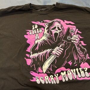 Black and Pink Ghost face Graphic T-Shirt
